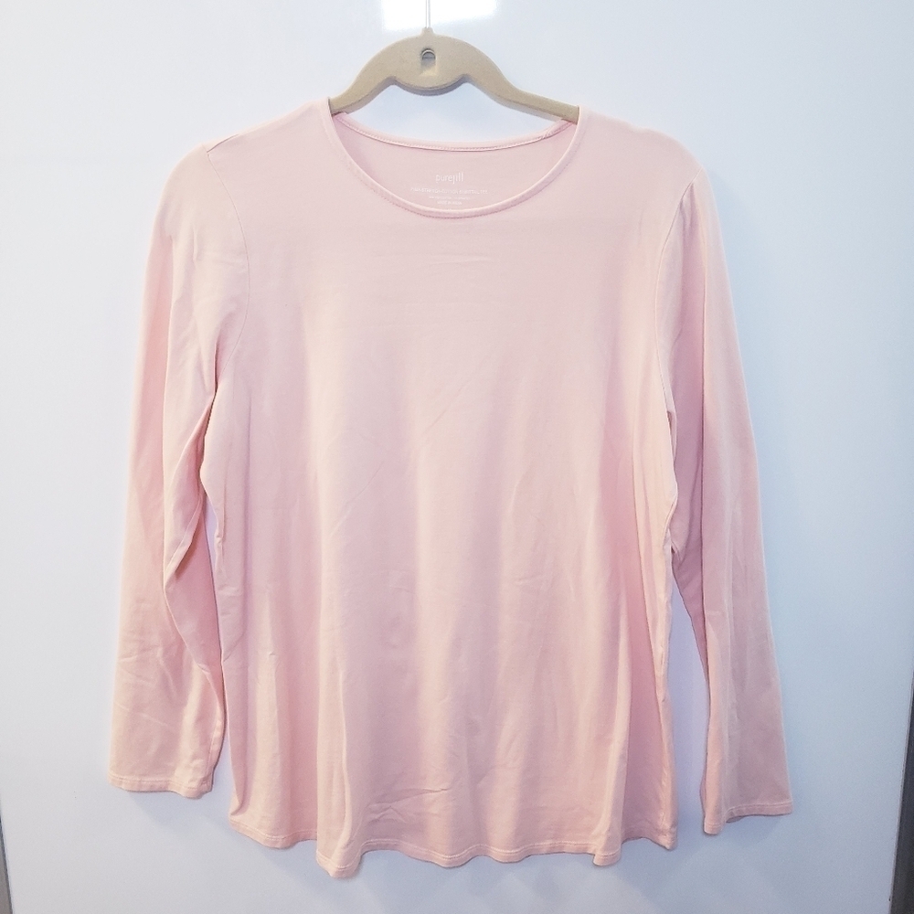 Purejill Pima Stretch-Cotton shirttail Tee, Size M